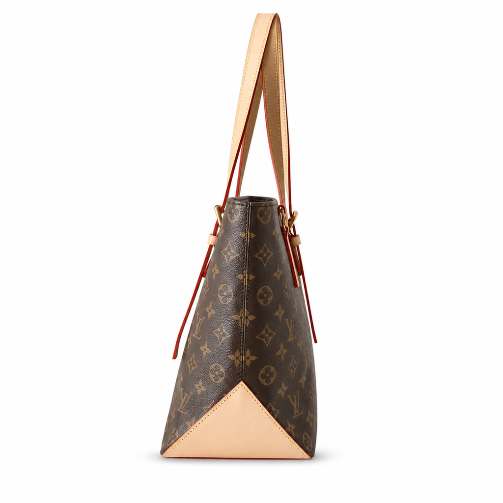 Louis Vuitton Luco Tote — Monogram Canvas, Red-Orange Side Trim & Vachetta Straps