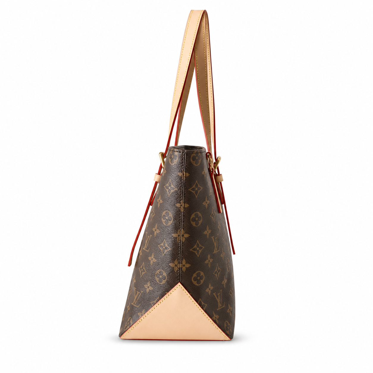 Louis Vuitton Luco Tote — Monogram Canvas, Red-Orange Side Trim & Vachetta Straps