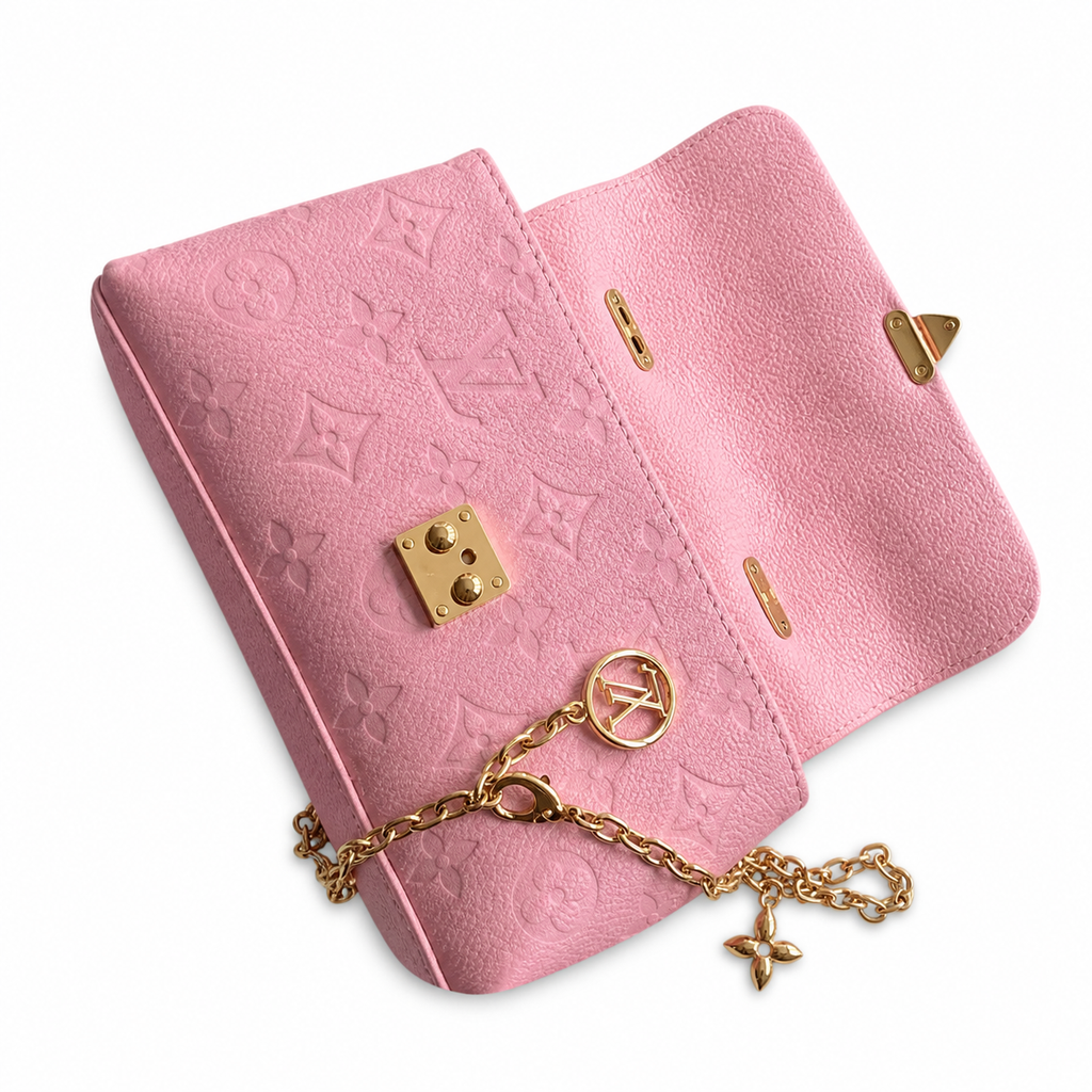 Louis Vuitton Mini 2-Way — Rose Ballerine Empreinte, Gold Chain, Round Top Handle & LV Medallion