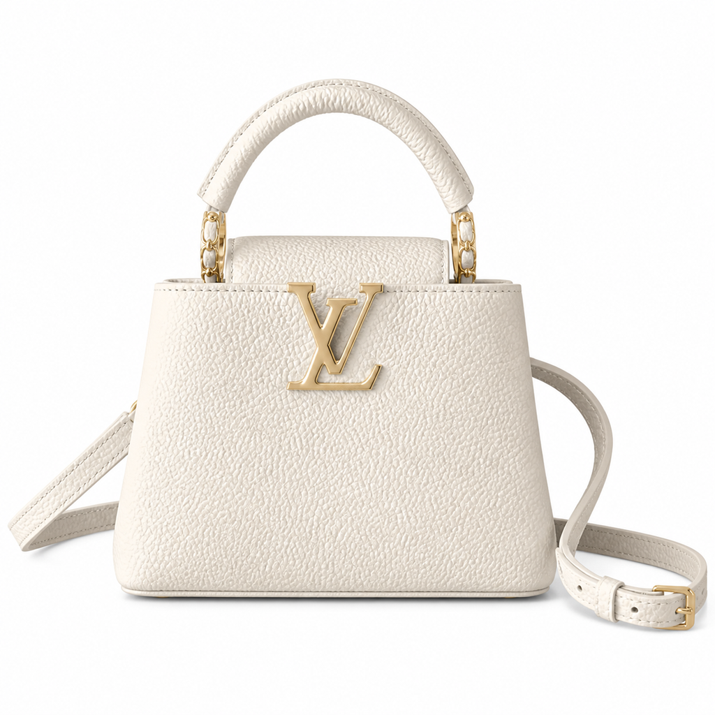 Louis Vuitton Capucines Mini — Taurillon Leather in Blanc with Gold Chain Handle & Flower Lock