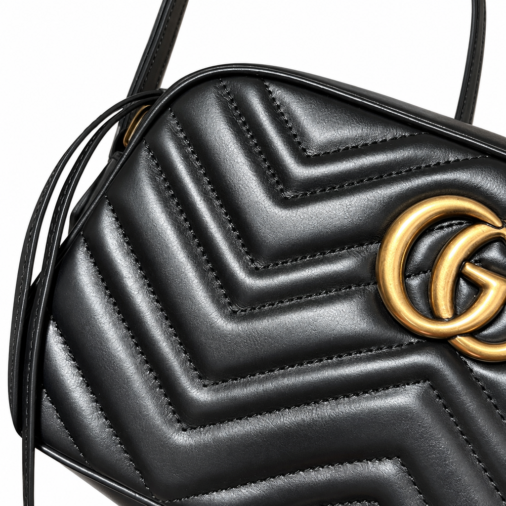 Gucci GG Marmont Small Camera Bag in Black Matelassé