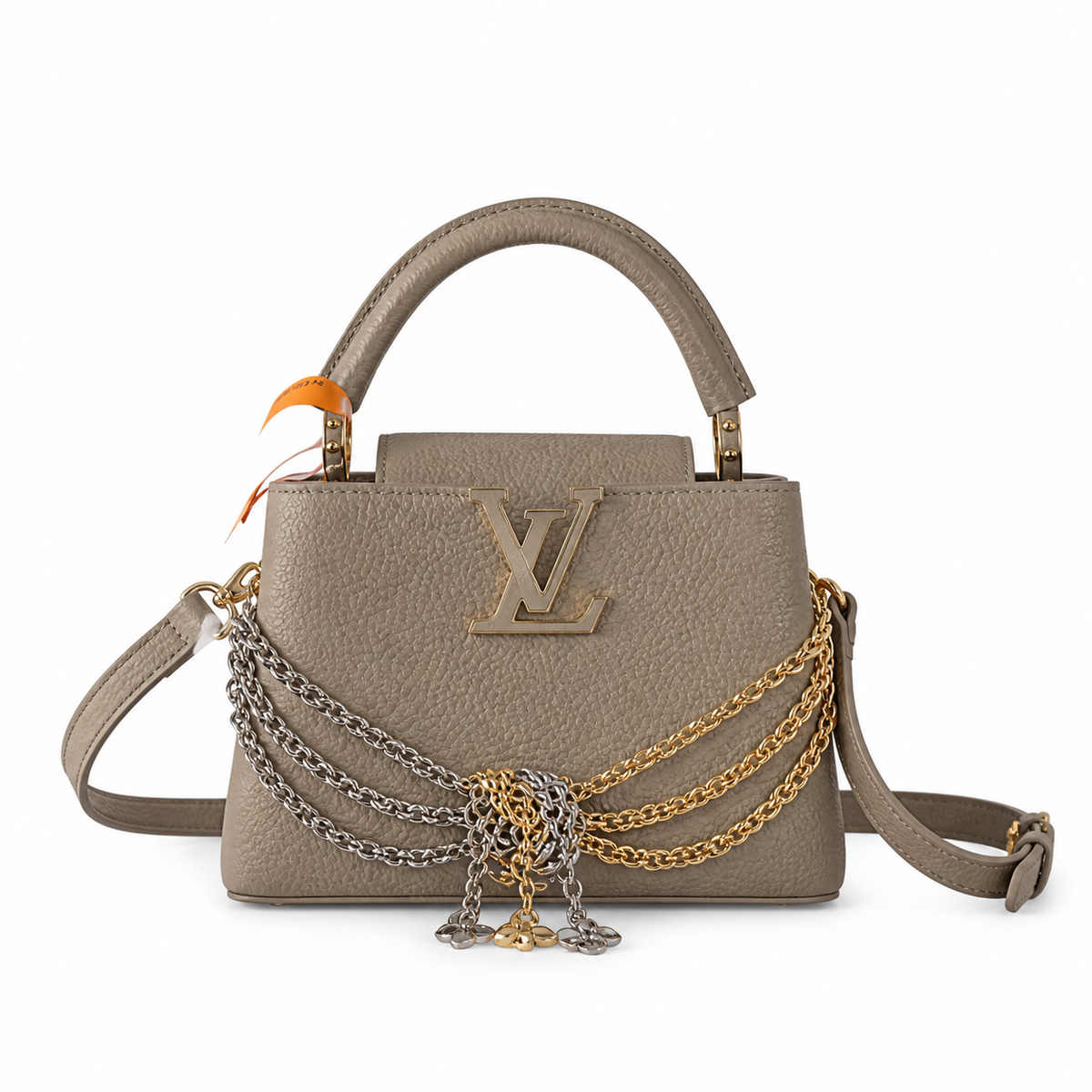 Louis Vuitton Capucines — Tourterelle Taurillon, Floral Charm & Dual Chain