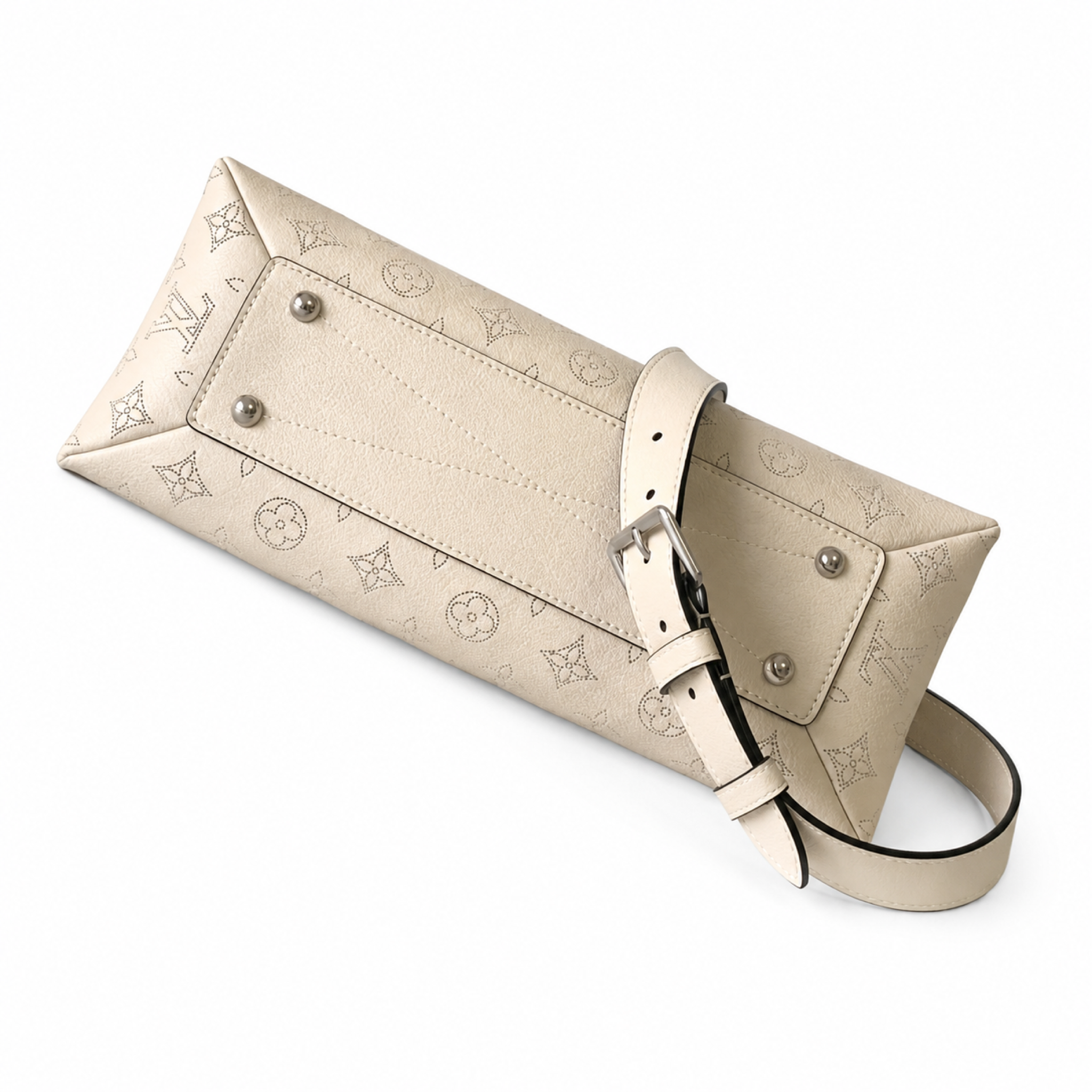 Louis Vuitton Mahina Belt Bag — Crème Ivoire Triangular Cone, Silver Chain & Leather Luggage Tag
