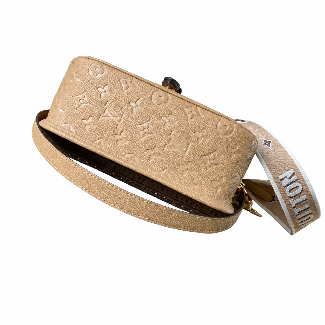 Louis Vuitton Coussin BB — Bicolor Dune & Noisette Giant Empreinte, Vuitton Strap & Arc Handle