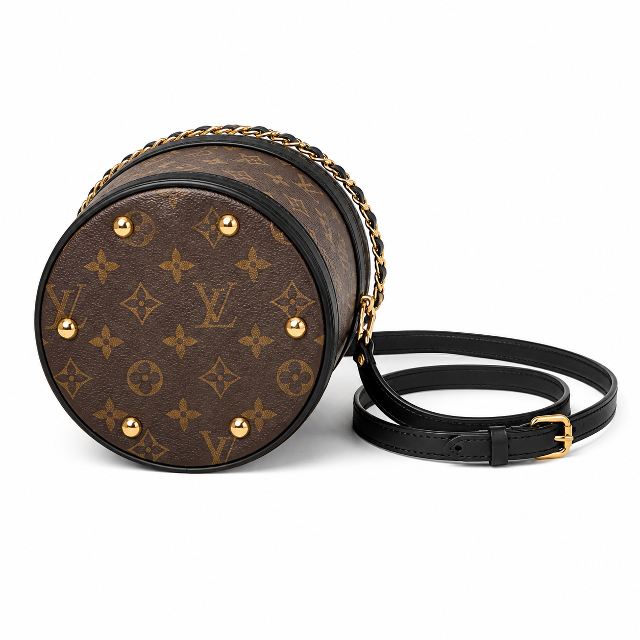 Louis Vuitton Cannes — Monogram Canvas, Black Leather Trim & Gold Stud Base