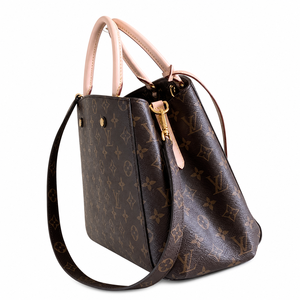 Louis Vuitton Montaigne GM — Monogram Canvas, Natural Vachetta Trim, Dual Vachetta Handles & LV Lobster Clasp