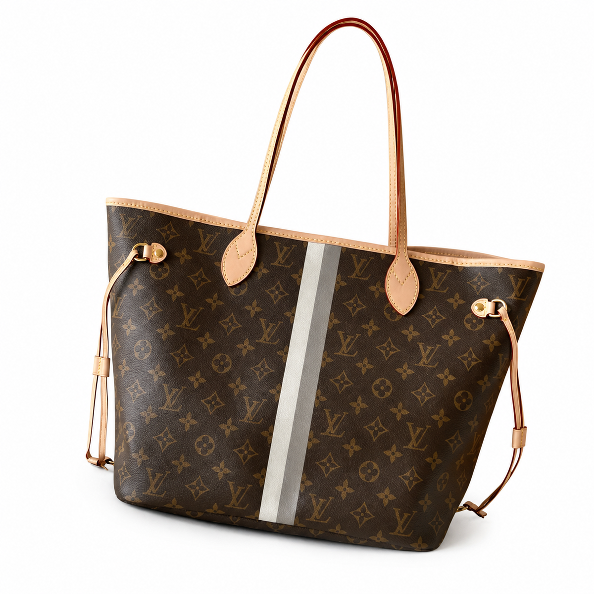Louis Vuitton Neverfull MM — Monogram Canvas with My LV World Tour Stripe & Monogram Initials