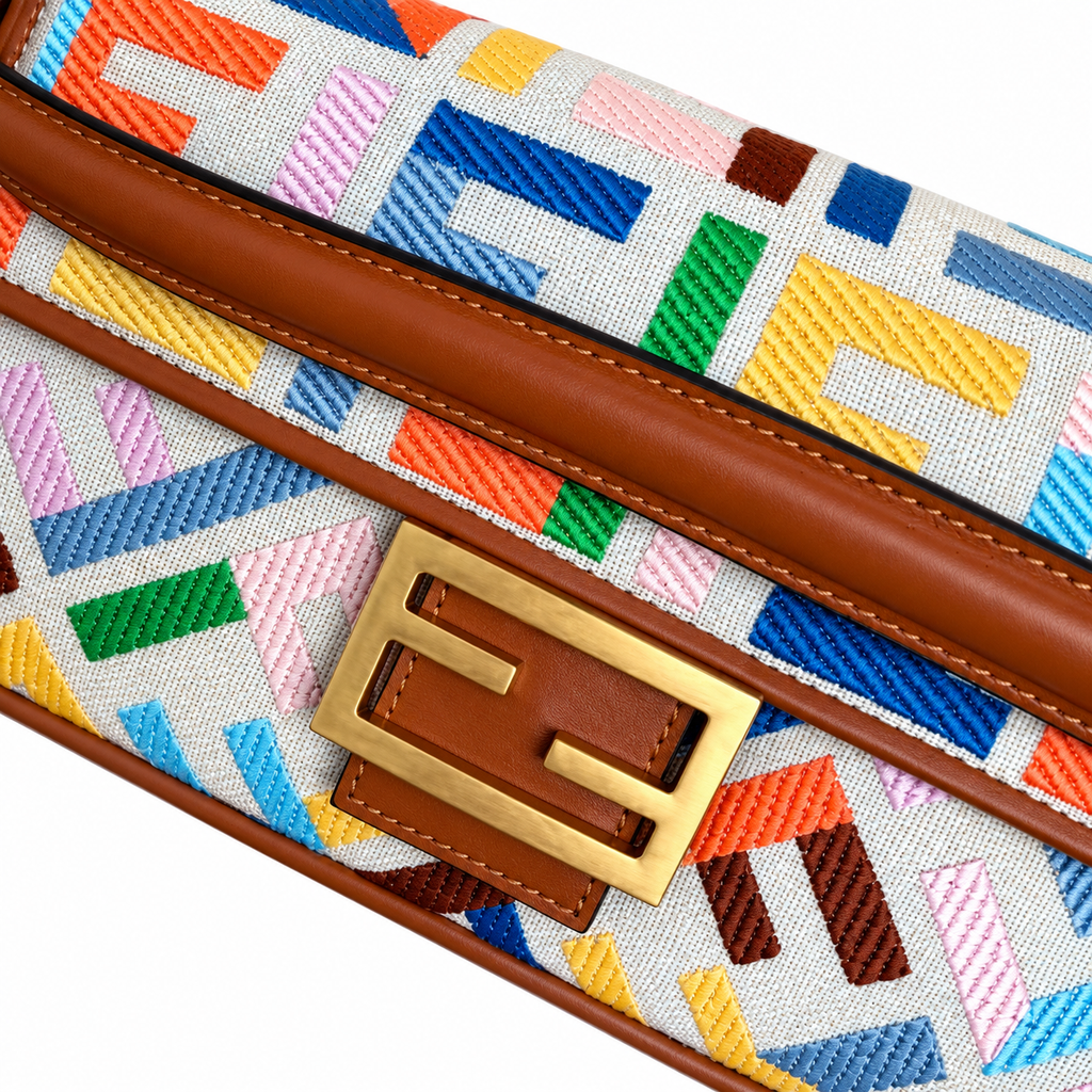 Fendi FF Shoulder Bag – Jacquard Canvas & Leather Trim, Flap Closure, 26cm