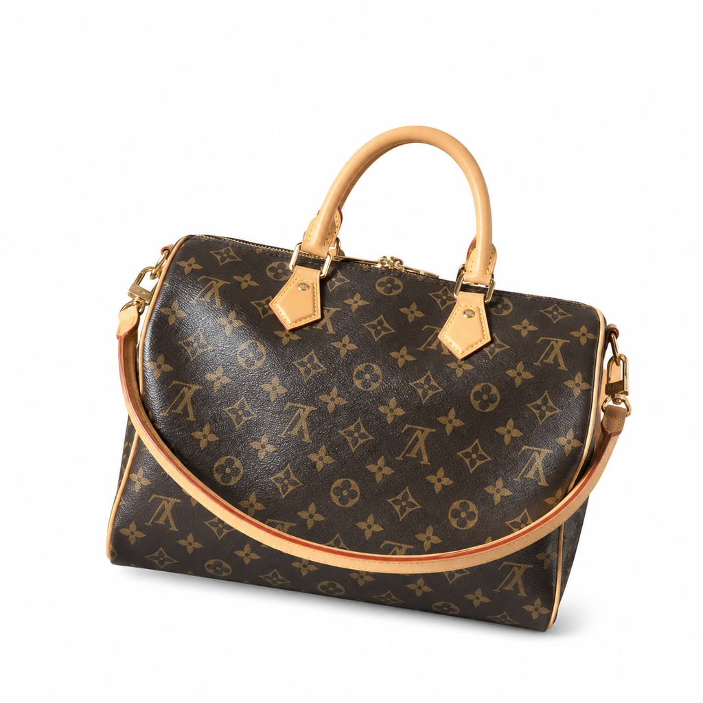Louis Vuitton Speedy Bandoulière 30 — Monogram Canvas, Vachetta Handles & Red Luggage Tag