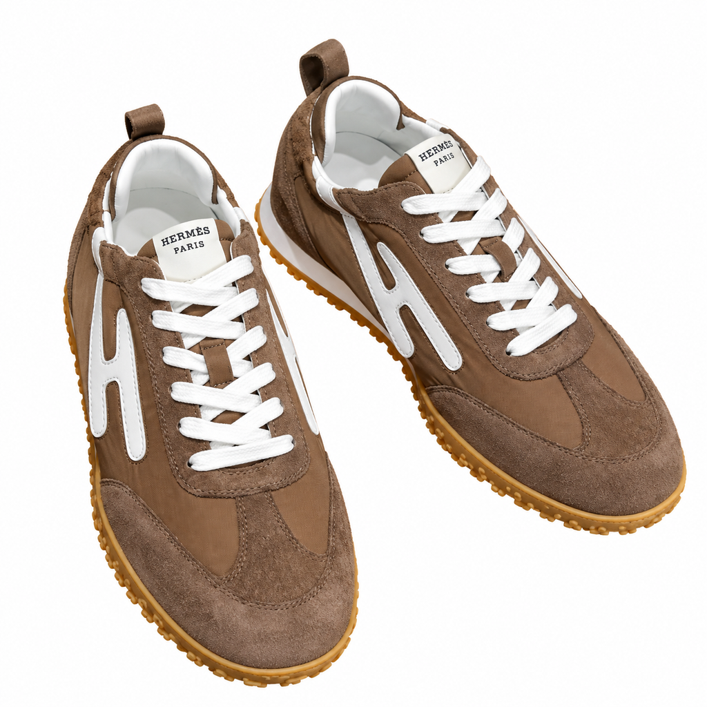 Hermès Brown Paneled Sneakers with White Trim
