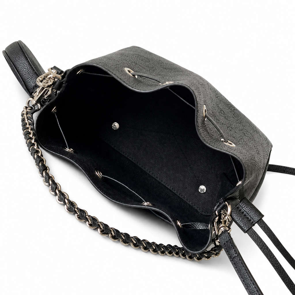 Louis Vuitton Mahina Mini Bucket — Noir Black Perforated Calfskin, Silver Chain & Tonal Drawstring