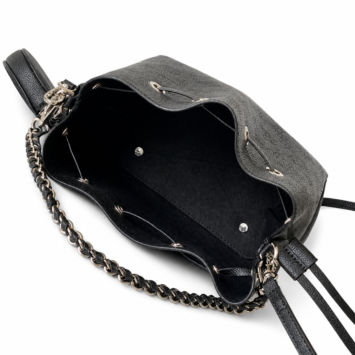 Louis Vuitton Mahina Mini Bucket — Noir Black Perforated Calfskin, Silver Chain & Tonal Drawstring
