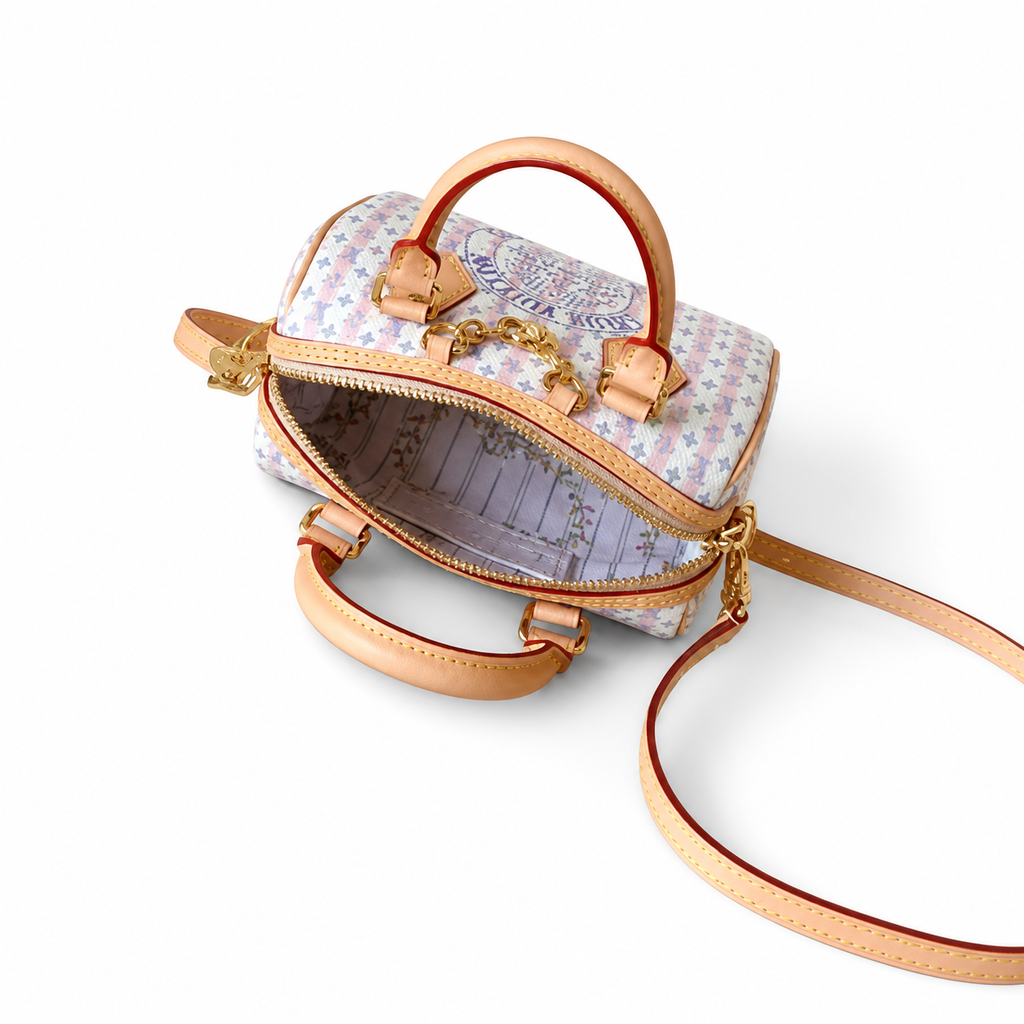 Louis Vuitton Speedy Bandoulière 20 — Monogram Stripe in Rose & Bleu with Vachetta Trim
