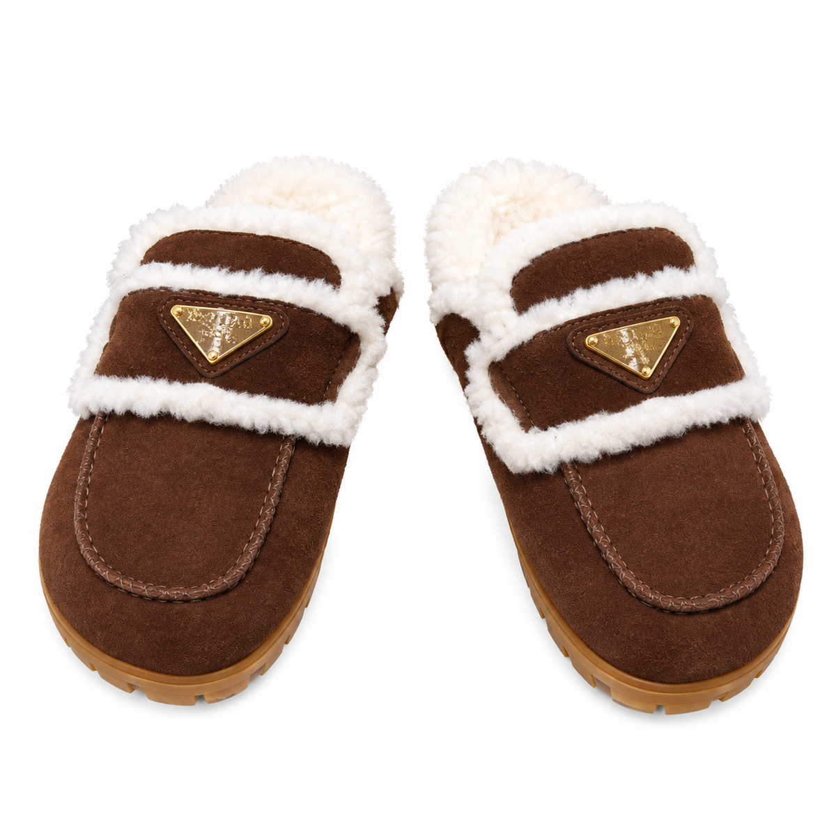 Prada Dark Brown Plush-Trim Loafer Mules
