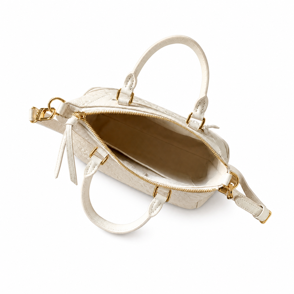 Louis Vuitton Giant Monogram Top Handle — Crème Ivoire Empreinte, Tonal Double Handles & Carabiner Strap