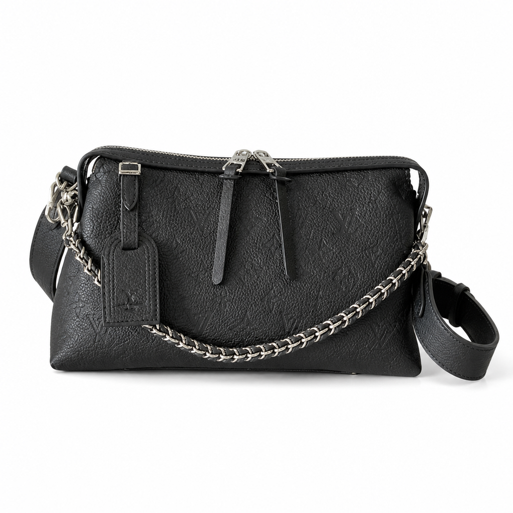 Louis Vuitton Mahina Belt Bag — Noir Black Triangular Cone, Silver Chain & Adjustable Belt Strap