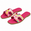 Hermès Fuchsia Printed H-Cutout Slide Sandals