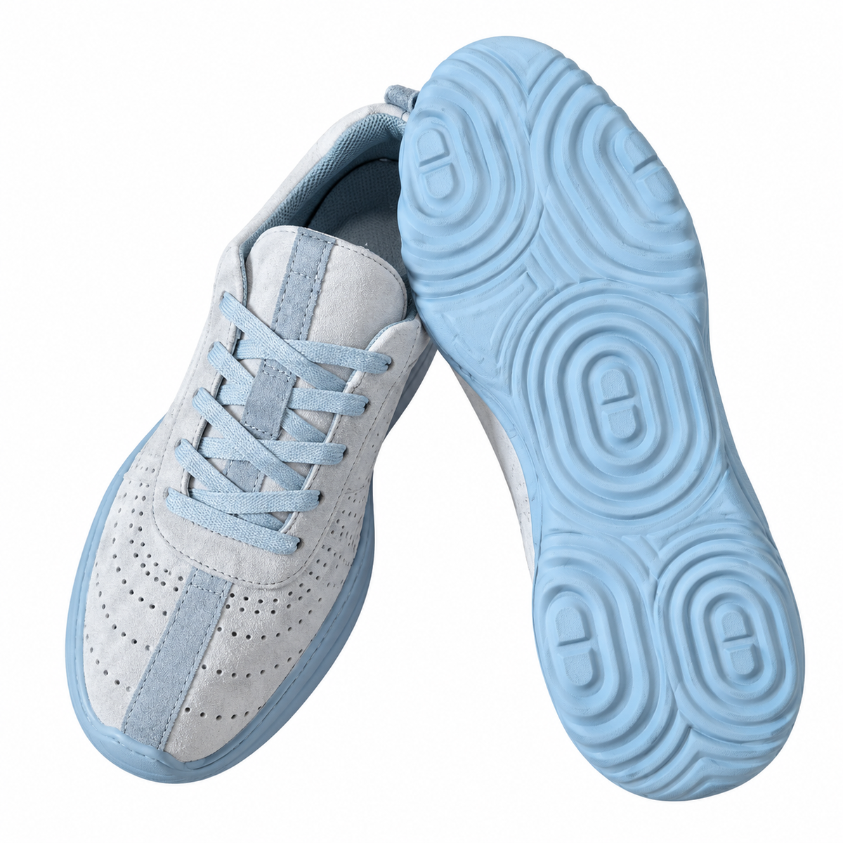 Hermès Gray & Blue Perforated Lace-Up Sneakers