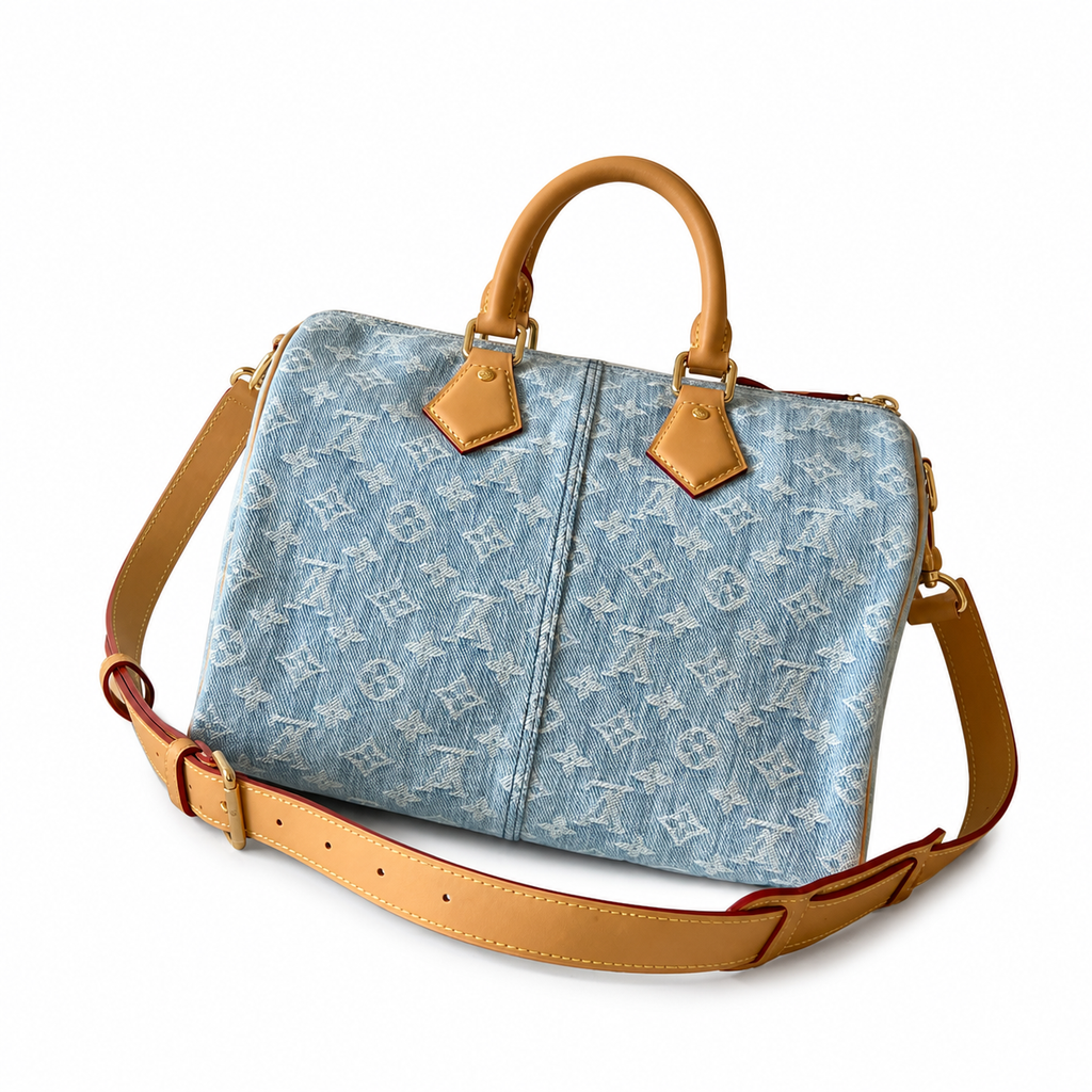 Louis Vuitton Speedy Bandoulière 30 — Monogram Denim with Heart Bag Charm