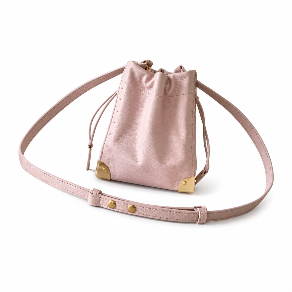 Louis Vuitton Nano Noé — Rose Ballerine Empreinte, All-Over Gold Studs, LV D-Ring Drawstring & Pink Interior