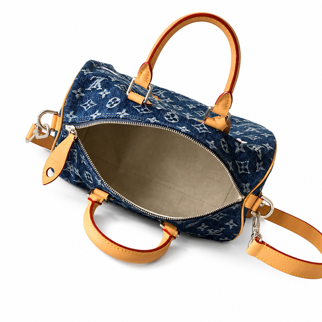 Louis Vuitton Keepall Bandoulière 35 — Monogram Denim in Bleu with Daisy Flower Detail