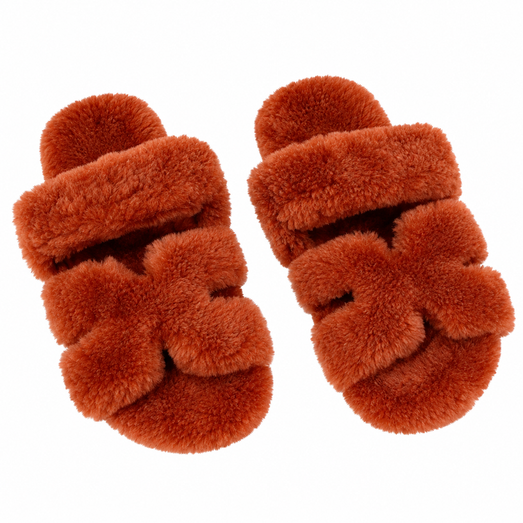 Hermès Burnt Orange Textured H-Strap Slides