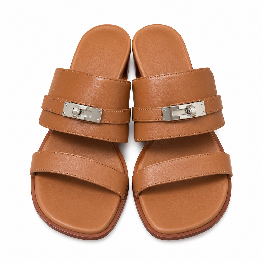 Hermès Brown Block-Heel Sandals | Silver Lock