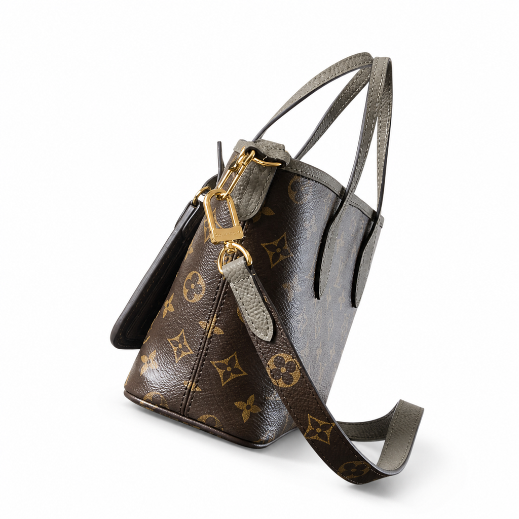 Louis Vuitton Monogram Crossbody — Dark Brown Leather Trim, Canvas Shoulder Strap & Full-Length Gold Zipper
