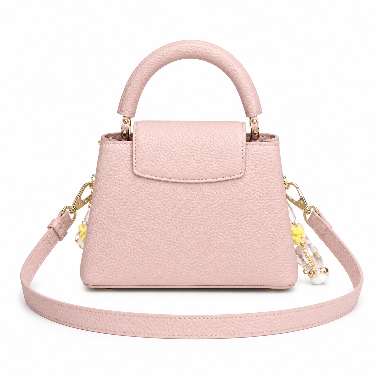 Louis Vuitton Capucines Mini — Taurillon Leather in Rose Poudre with Floral Enamel Chain