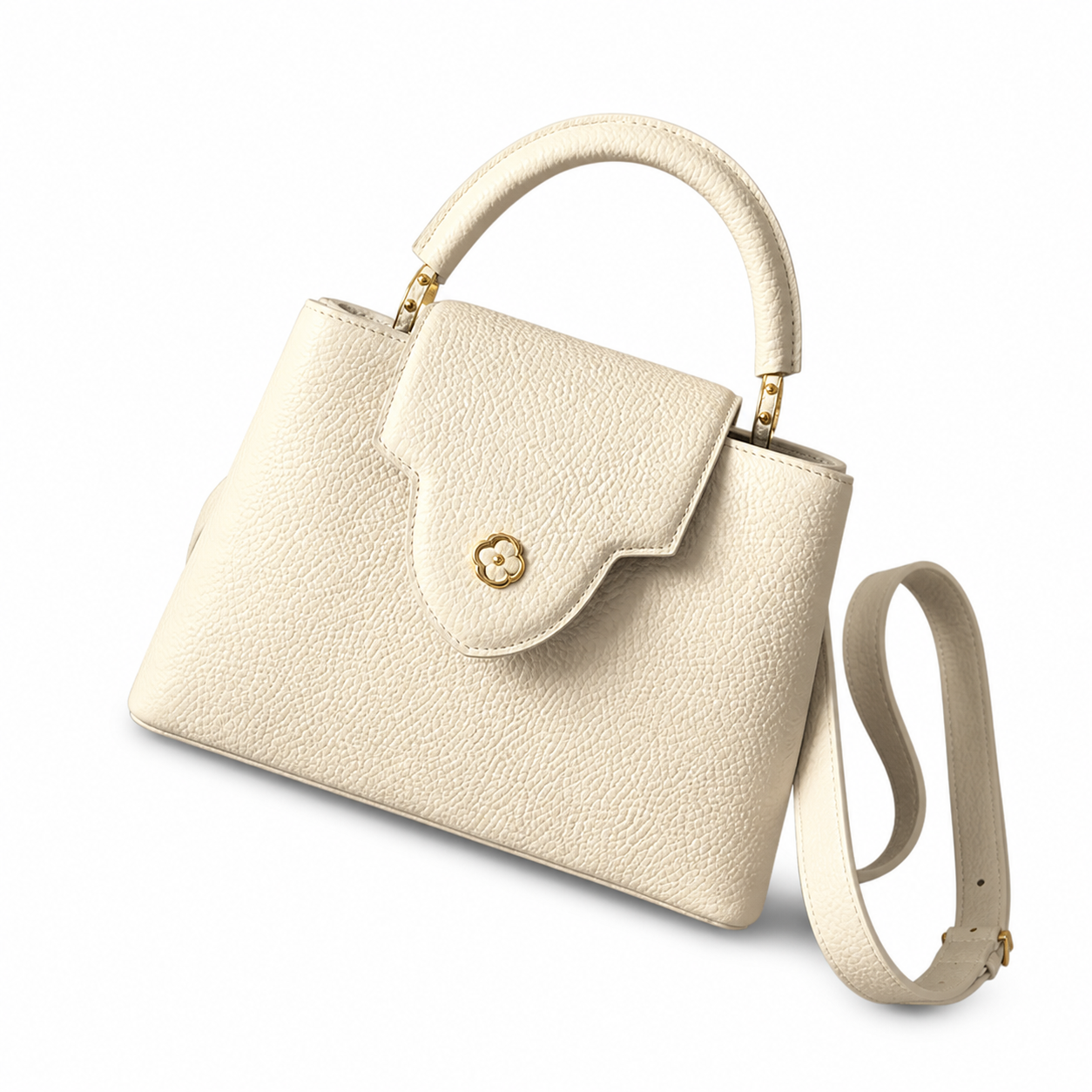 Louis Vuitton Capucines BB — Crème Taurillon, Dual-Layer LV Clasp & Horseshoe Hardware