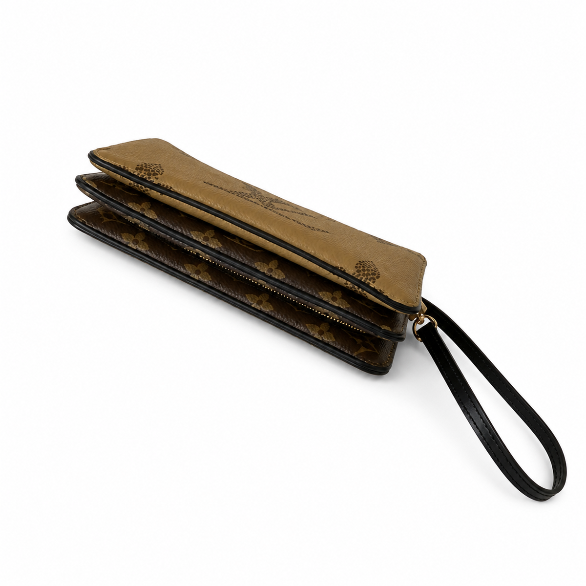 Louis Vuitton Double Zip Pochette — Monogram & Reverse Canvas, Dual Zips & Black Leather Strap