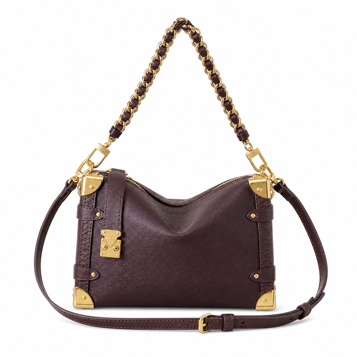 Louis Vuitton Side Trunk MM — Prune Aubergine Empreinte, Leather-Woven Chain Handle, Corner Guards & Zipper