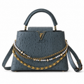 Louis Vuitton Capucines BB — Autruche Ostrich Leather in Bleu Orage with Jewelled Chain & Gold Hardware