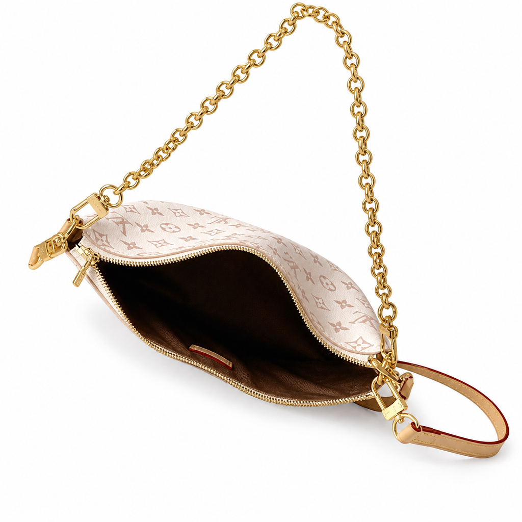 Louis Vuitton Slide Pochette — Monogram Jacquard in Crème with Honey Leather Trim
