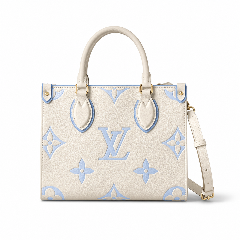Louis Vuitton Onthego PM — Giant Monogram Empreinte in Crème & Baby Blue