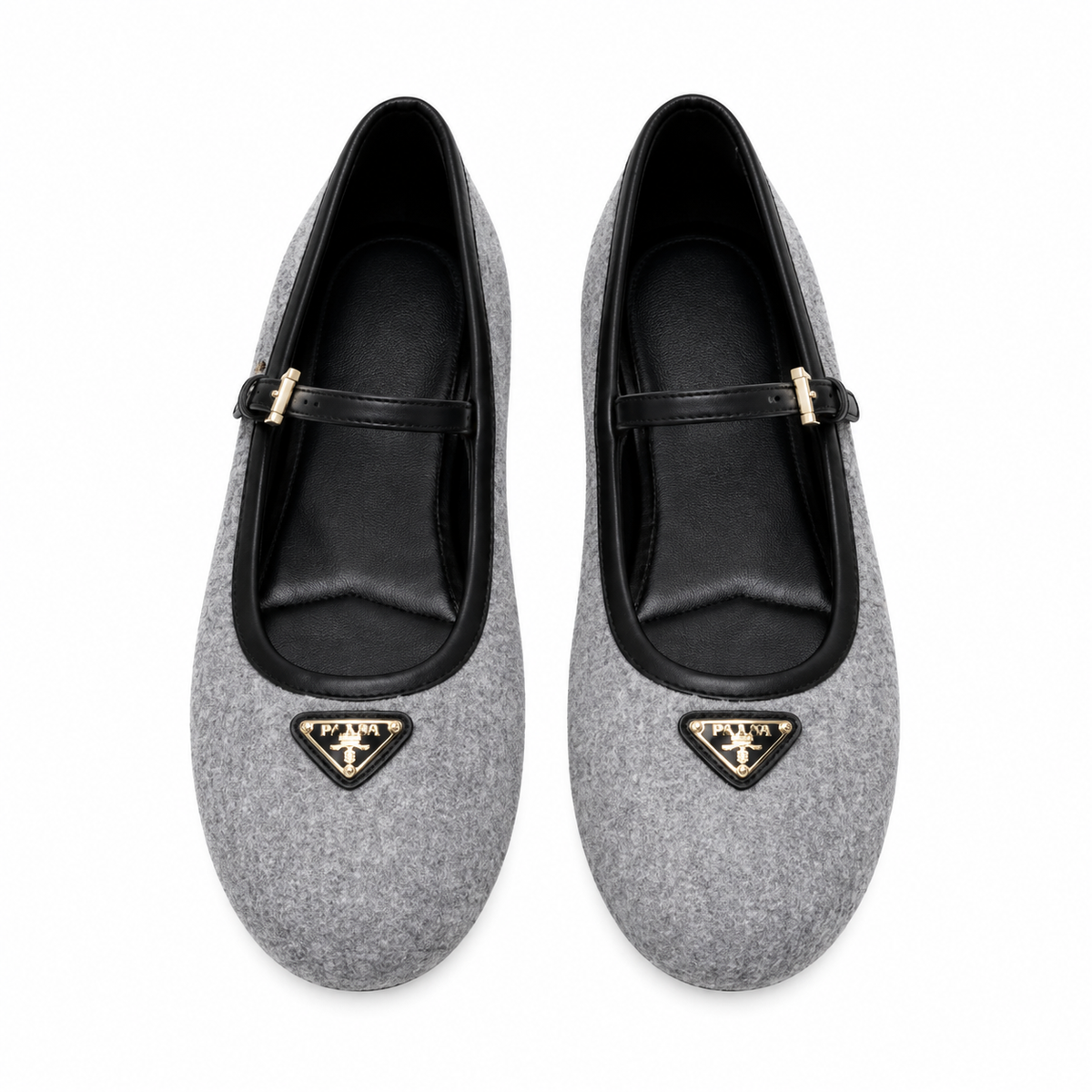 Prada Grey Textured Mary Jane Ballet Flats