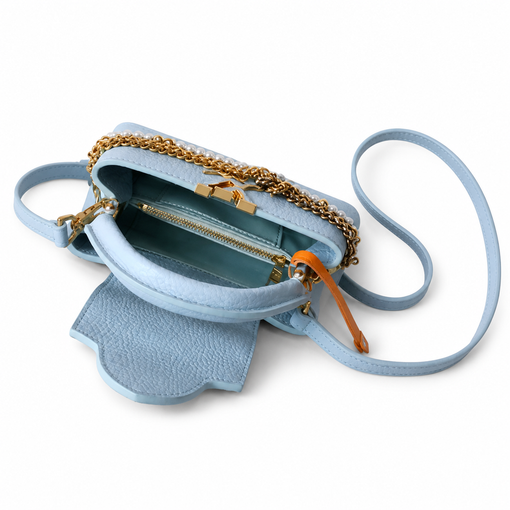 Louis Vuitton Capucines — Ice Blue Taurillon, Triple Chain & Pearl