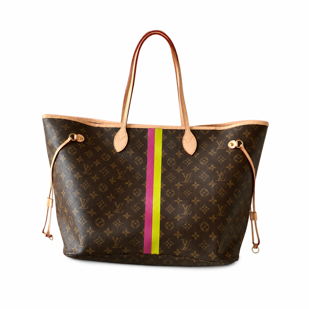 Louis Vuitton Neverfull GM — Monogram Canvas with My LV World Tour Stripe in Yellow & Fuchsia