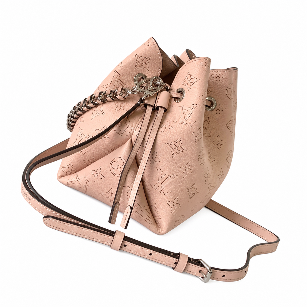 Louis Vuitton Mahina Mini Bucket — Rose Ballerine Perforated, Braided Chain Handle & Round Coin Purse Set