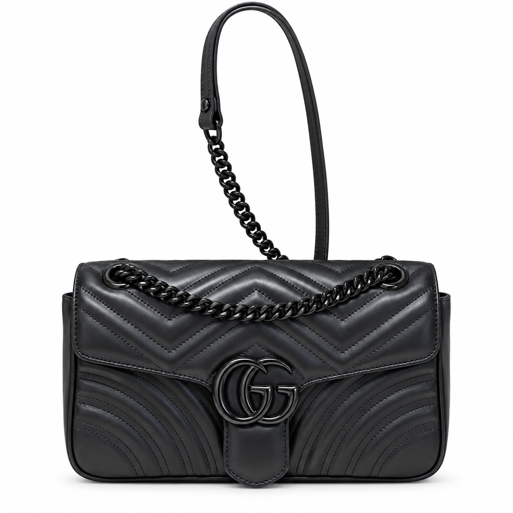 Gucci GG Marmont Medium Flap Bag in Tonal Black with Black Hardware