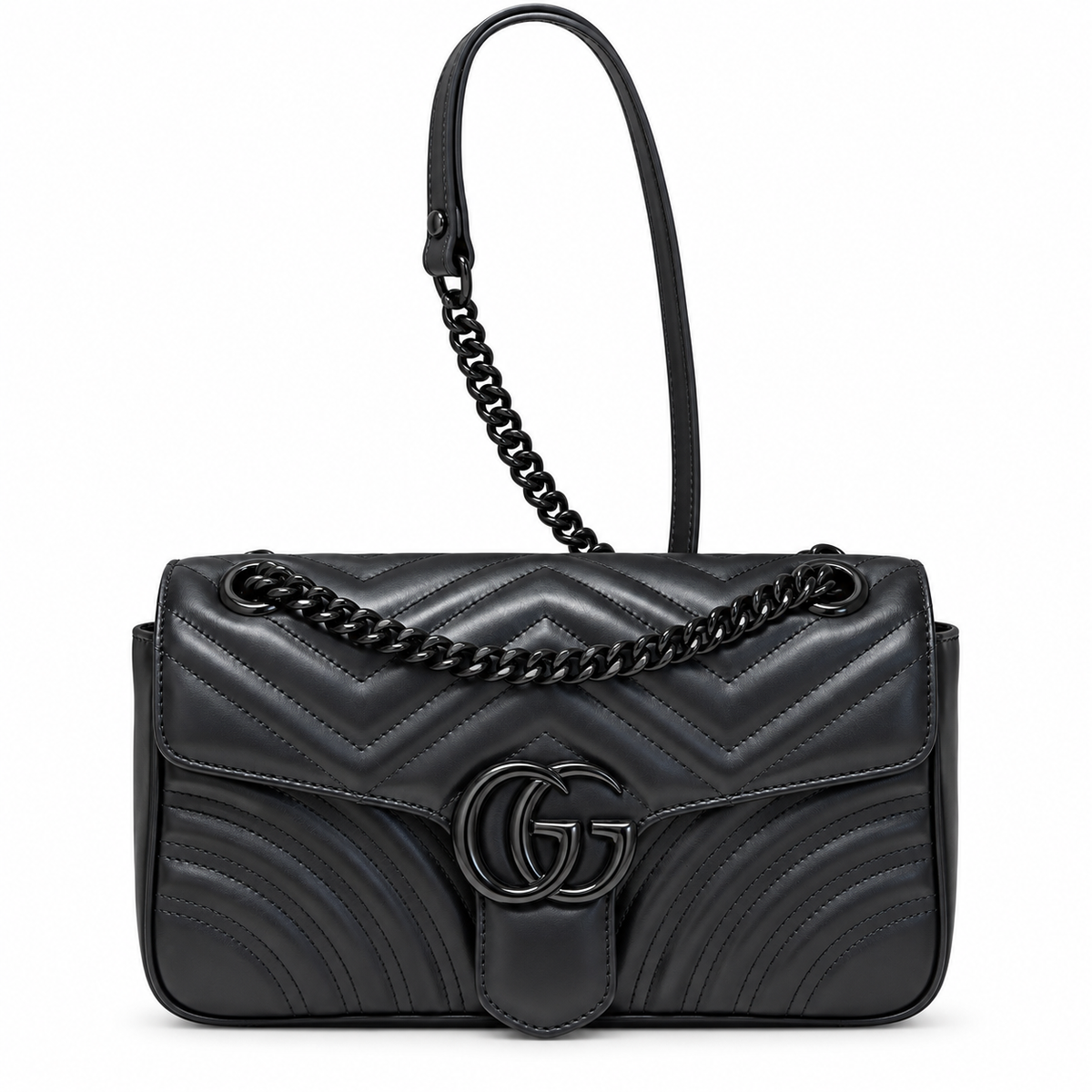 Gucci GG Marmont Medium Flap Bag in Tonal Black with Black Hardware