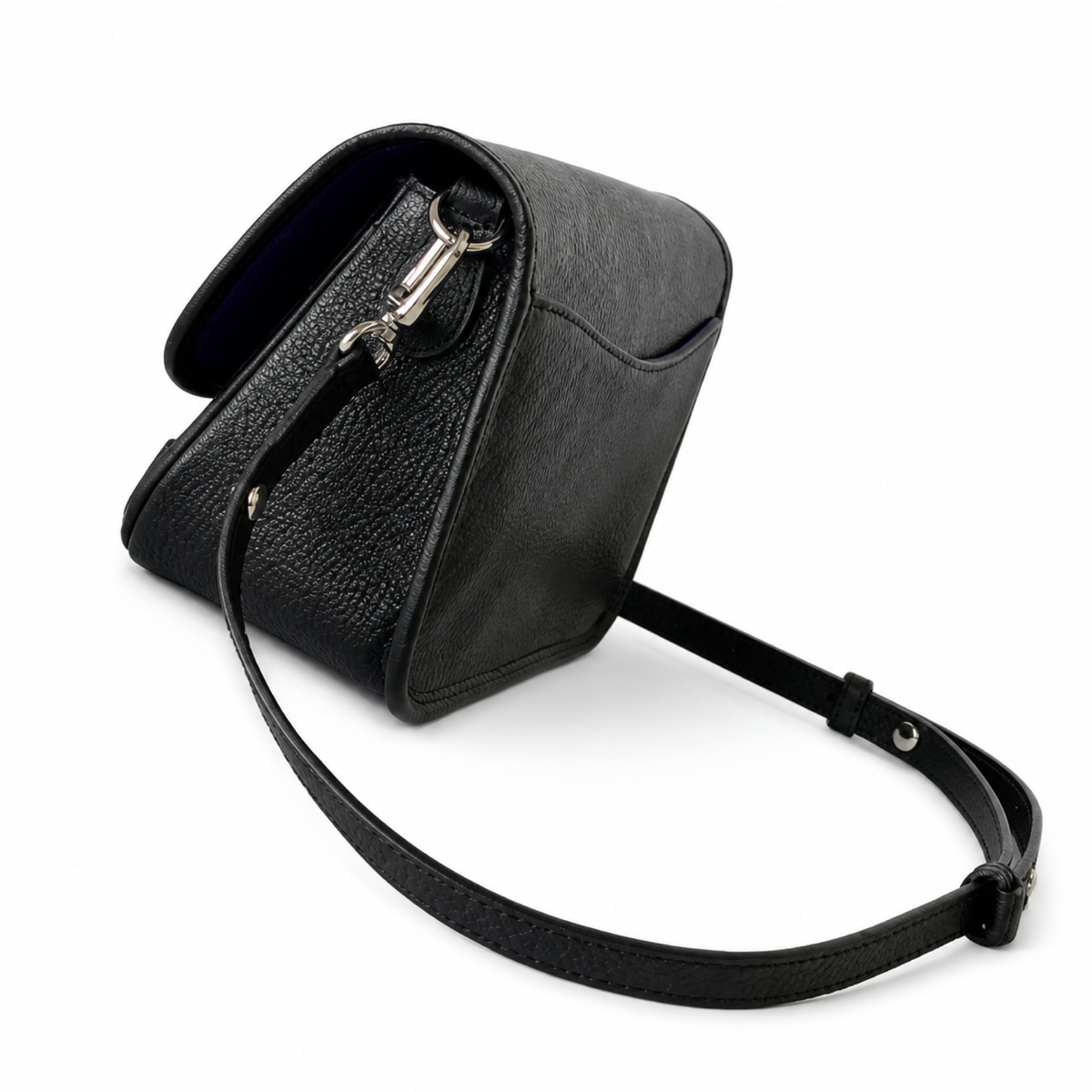 Louis Vuitton Flap Crossbody — Black Epi Leather, Silver Flip-Lock & Violet Suede Interior