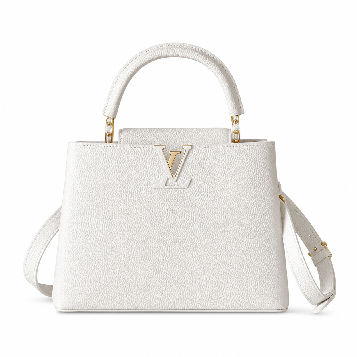 Louis Vuitton Capucines Mini — White Taurillon, Gold LV Clasp & Dome Feet