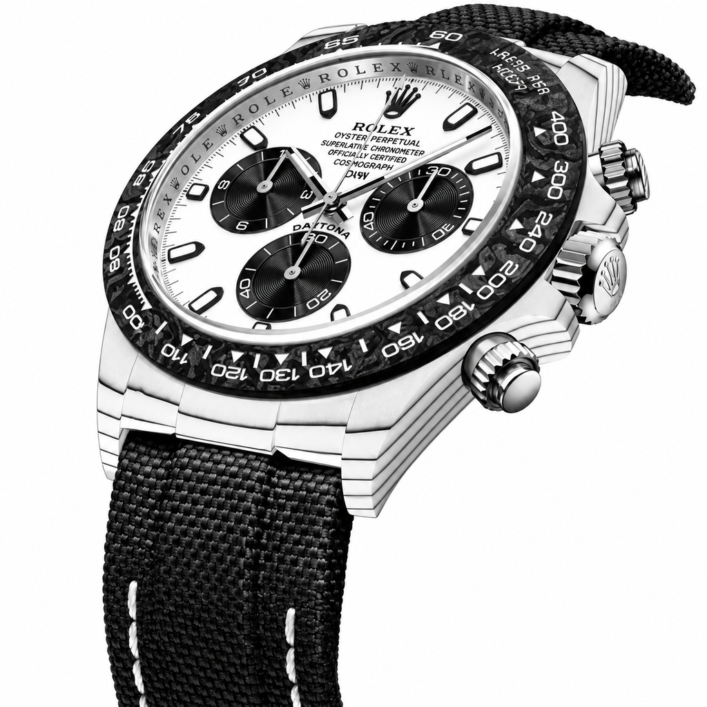 Rolex Panda Dial Watch with Black Woven Strap