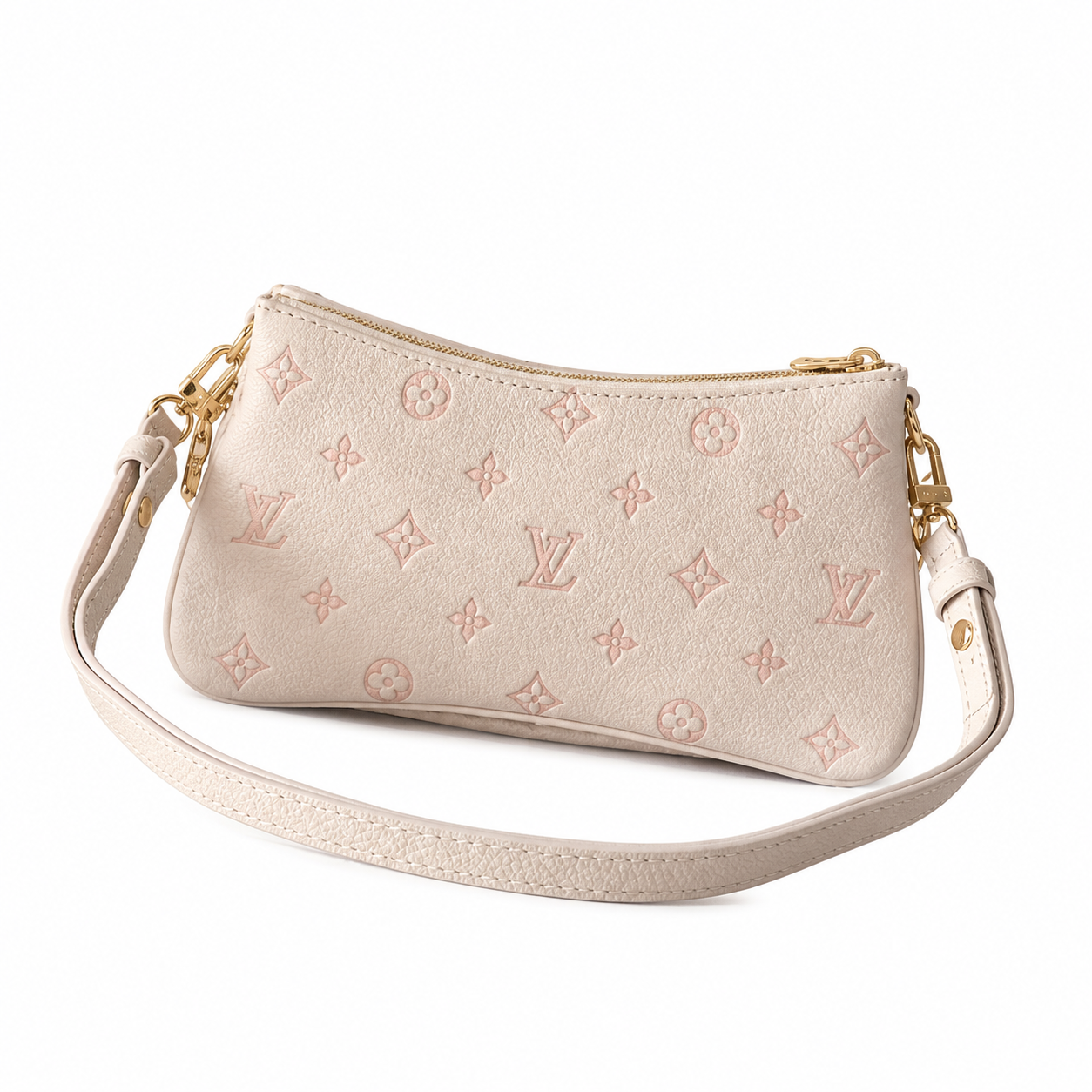 Louis Vuitton Milla MM — Crème Ivoire Empreinte, LV Paris Nameplate, Gold Chain & Leather Shoulder Pad