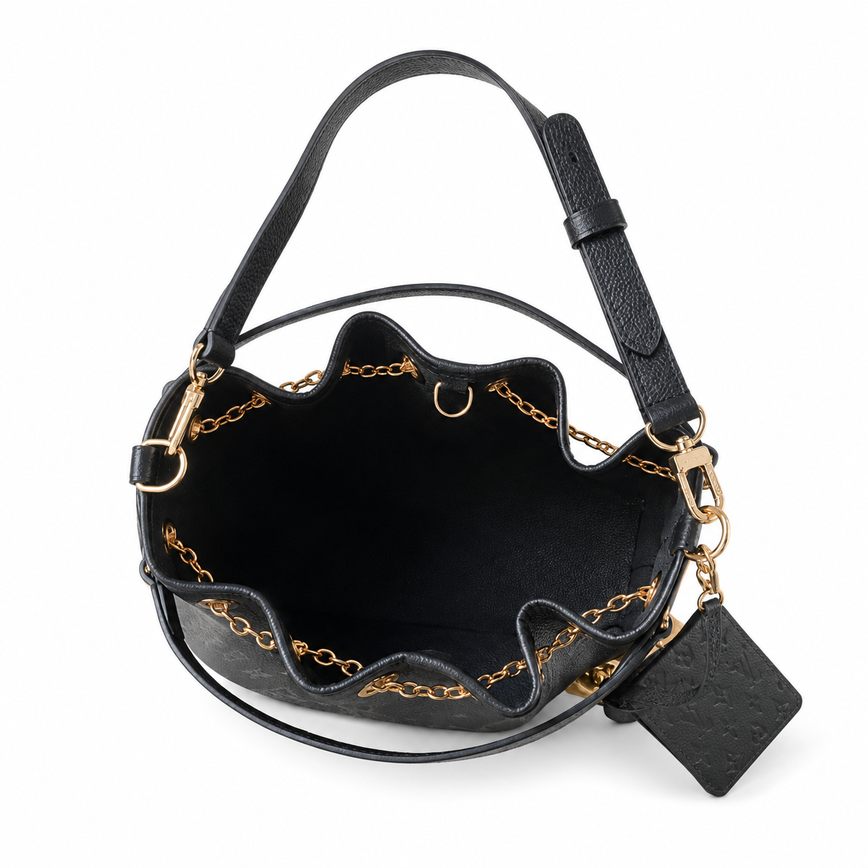Louis Vuitton NéoNoé MM — Noir Empreinte, Gold Chain Drawstring & Tonal Black Handles
