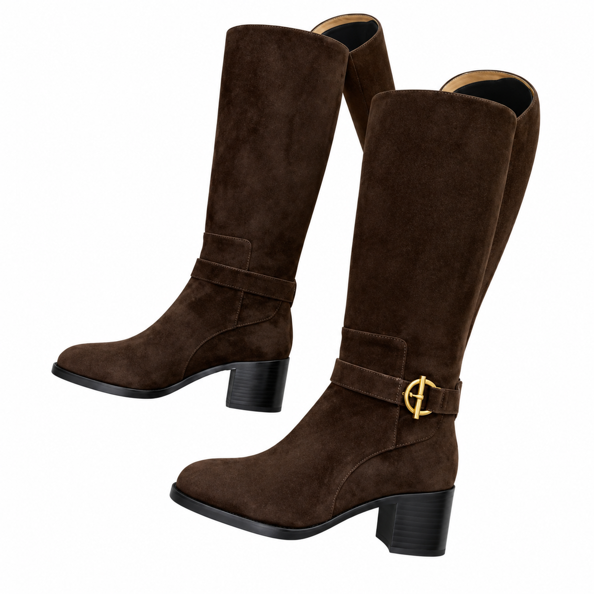 Hermès Dark Brown Buckle Knee-High Boots