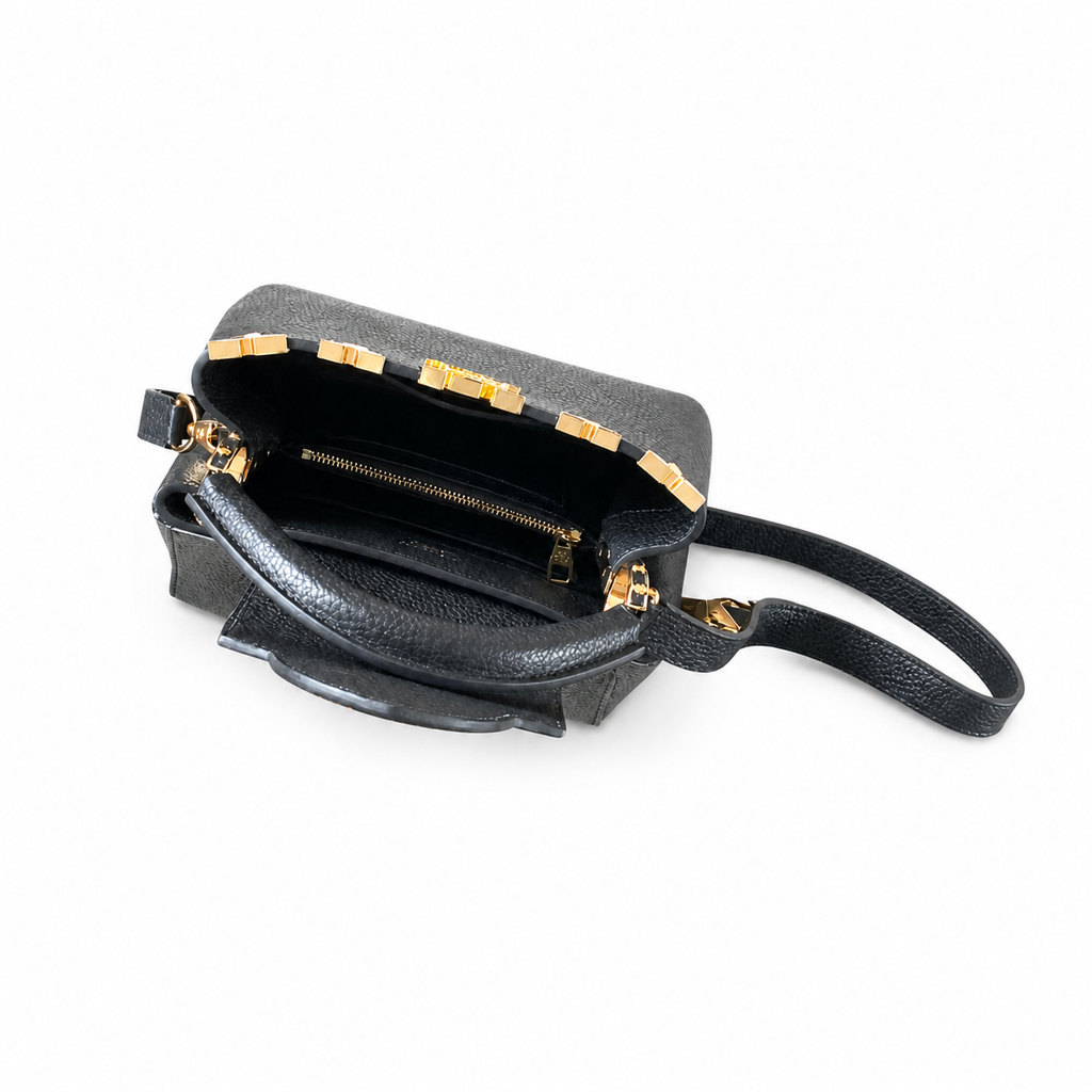 Louis Vuitton Capucines BB — Noir Taurillon, Gold LV Clasp & Rear Pocket
