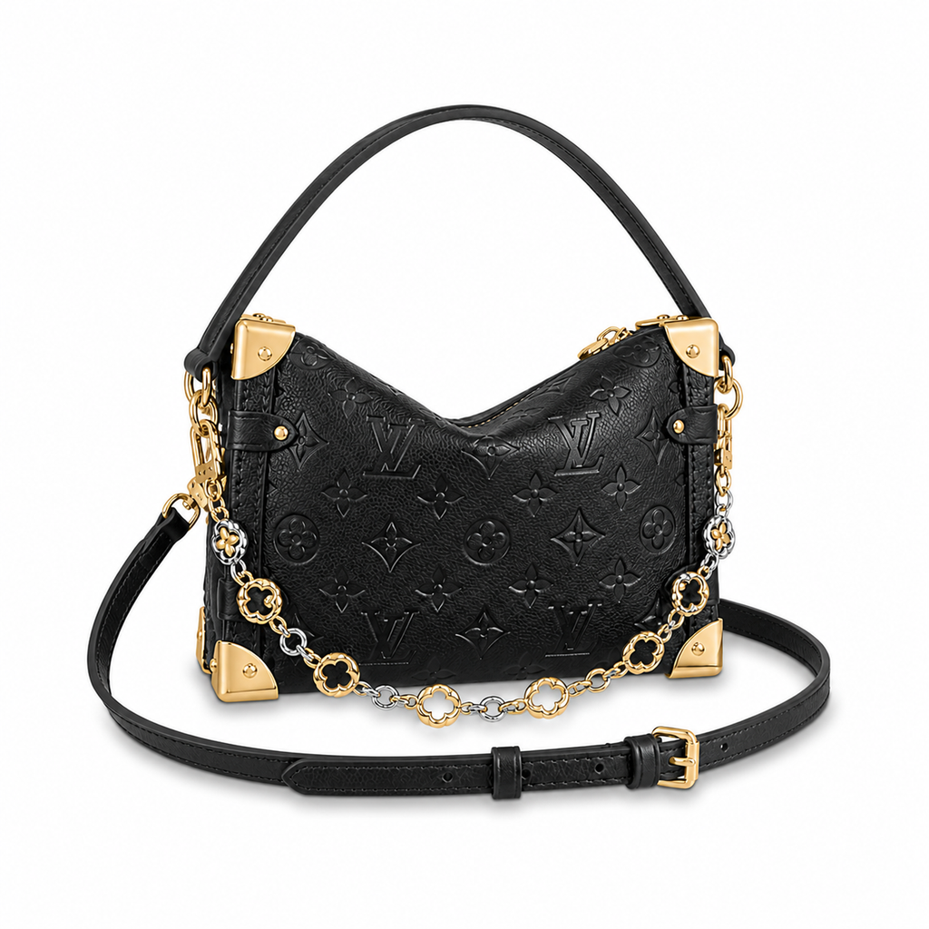 Louis Vuitton Side Trunk MM — Noir Empreinte, Quatrefoil Floral Chain, Black Top Handle & Dual Push-Lock
