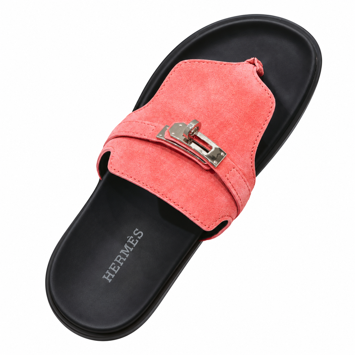 Hermès Coral Thong Sandals with Silver Buckle